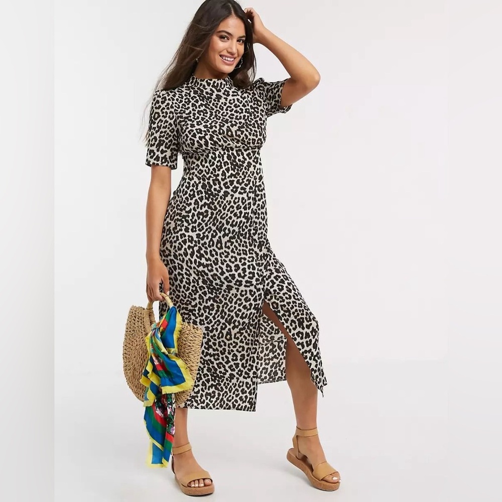 Asos Leopard Print Midi Tea Dress